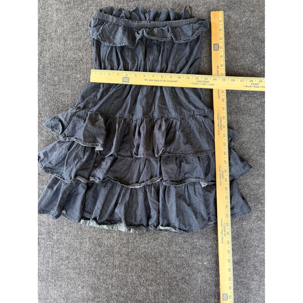 BBJ‎ Los Angeles Blue Chambray Strapless Tiered Ruffle Mini Dress Medium - Picture 4 of 4